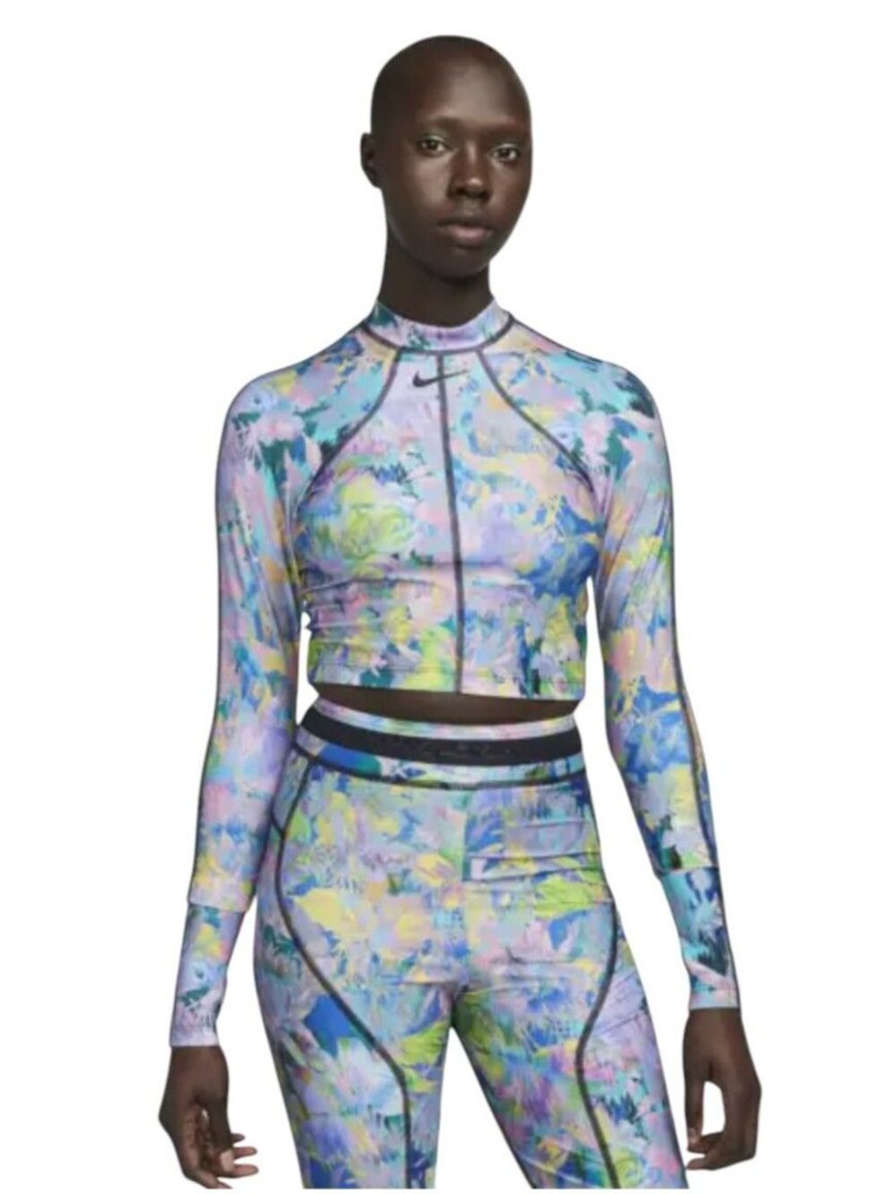 Nike Swim Multicolor Long-Sleeve Hydroguard Crop Top NESSD180-990 Women's XL NWT